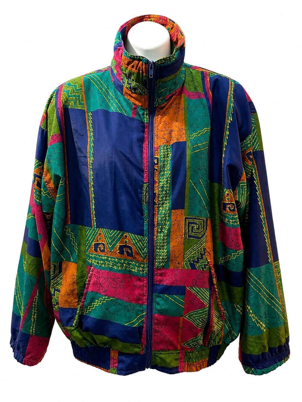 EVR Vintage Colorblock Windbreaker Jacket Women’s Shoulder Pads Retro 80s 90s